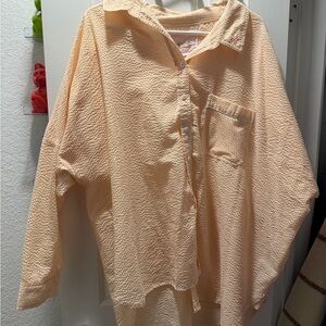Free People Peach Button Down Shirt